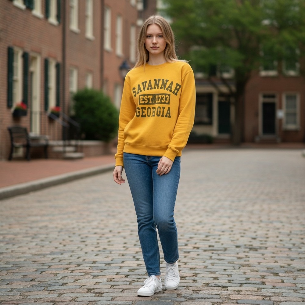 Vintage Fruit of the Loom Savannah Georgia Sweatshirt Yellow Unisex Small